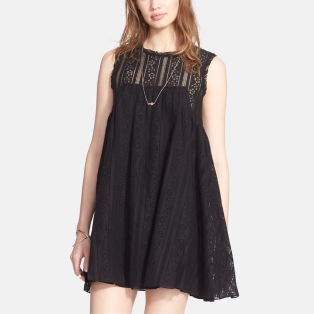Free People Tu Es La Lace Babydoll Mini Dress in Black Size M